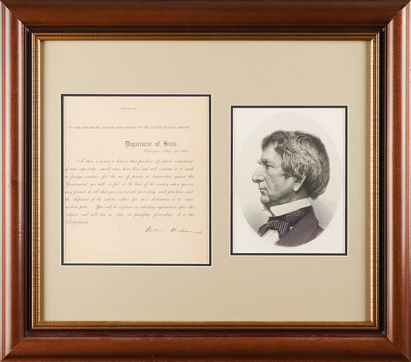 Lot 290 William H. Seward Civil War-Dated Signed Department of State Circular on Small Arms Contraband