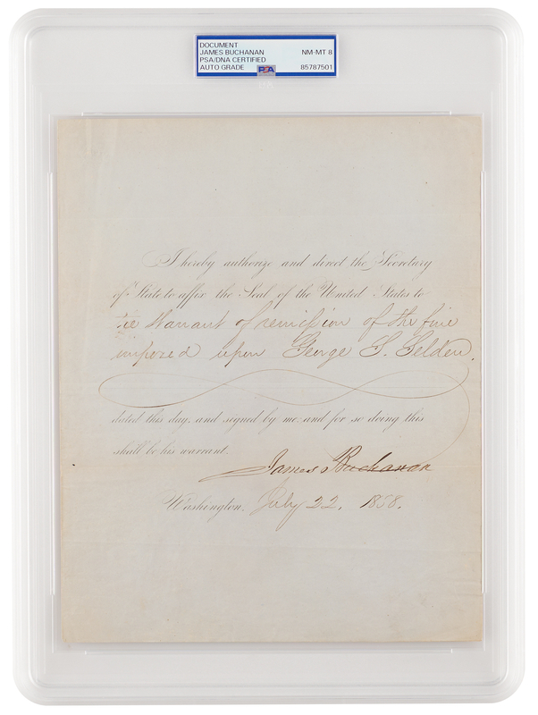 Lot 45 James Buchanan Document Signed as President - PSA NM-MT 8