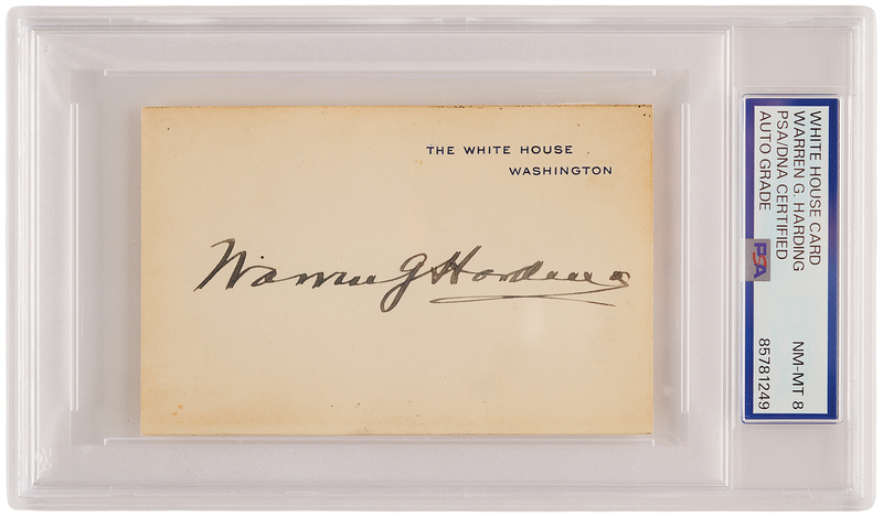 Lot 60 Warren G. Harding Signed White House Card - PSA NM-MT 8
