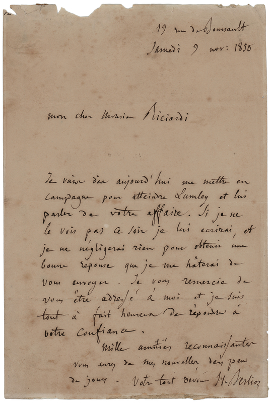 Lot 533 Hector Berlioz Autograph Letter Signed