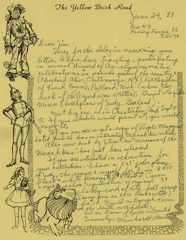 Lot 727 Wizard of Oz: Meinhardt Raabe Autograph Letter Signed on 'Wizard of Oz' Conventions