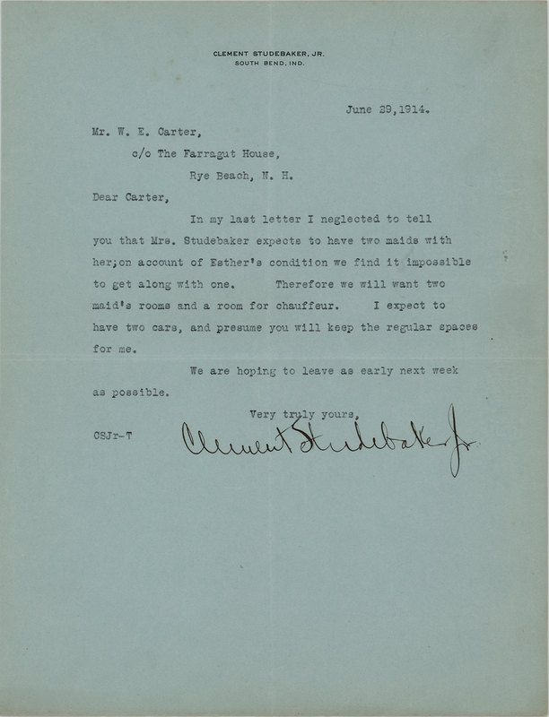 Lot 296 Clement Studebaker, Jr. Typed Letter Signed