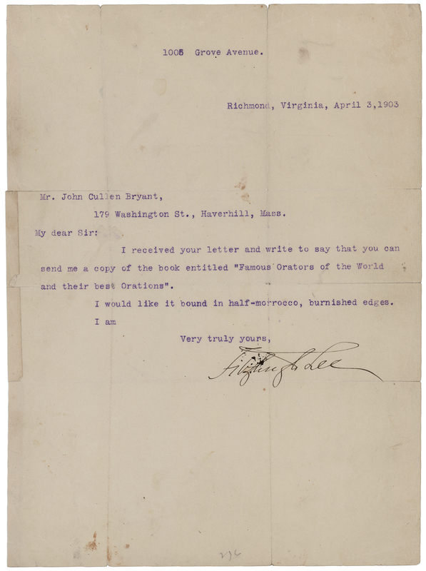 Lot 372 Fitzhugh Lee Typed Letter Signed