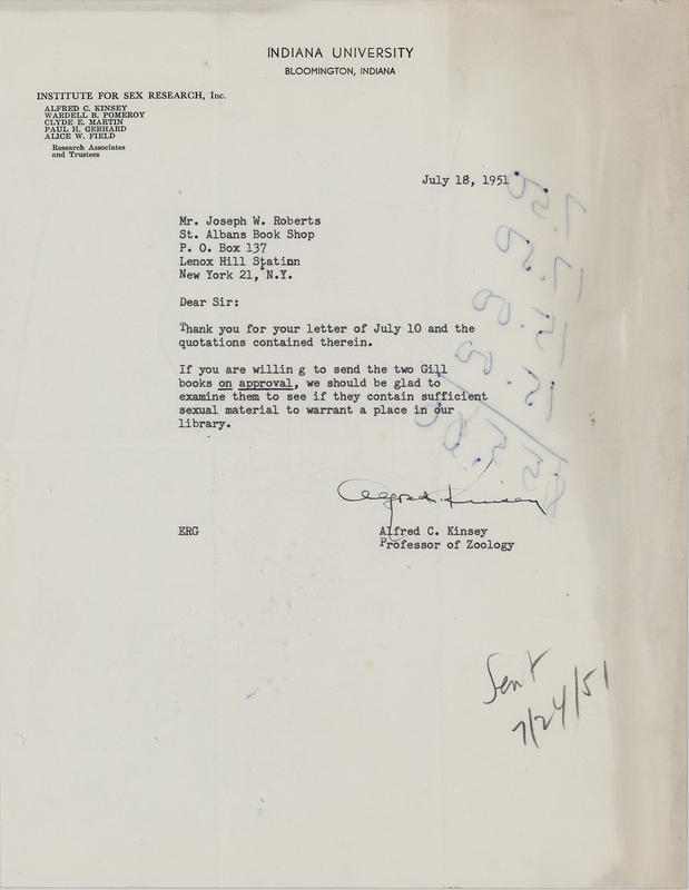 Lot 262 Alfred Kinsey Typed Letter Signed