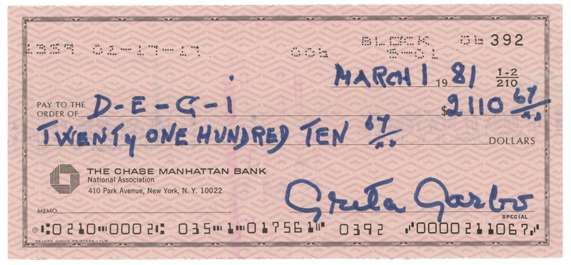 Lot 666 Greta Garbo Signed Check