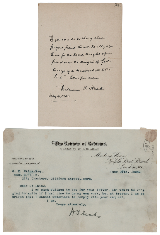 Lot 295 William T. Stead Autograph Quotation Signed and Typed Letter Signed