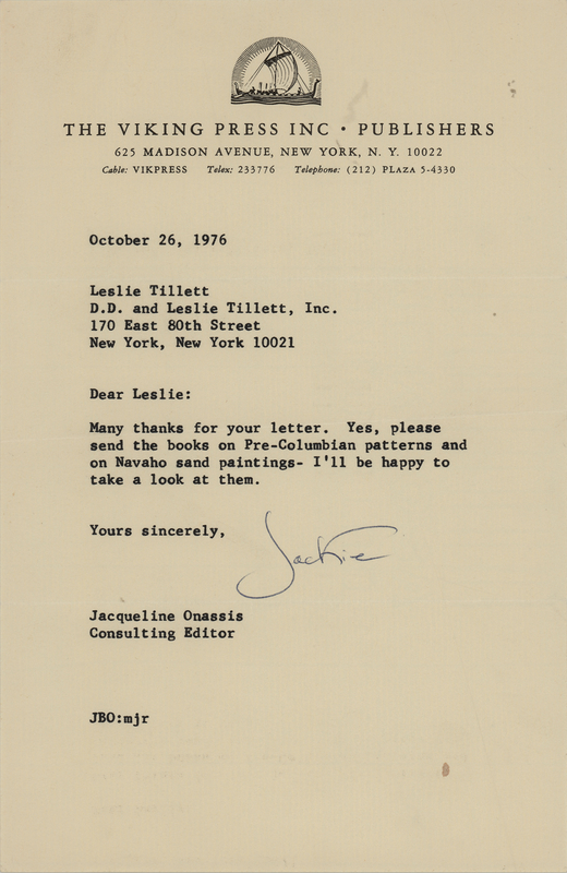 Lot 74 Jacqueline Kennedy Typed Letter Signed as Viking Editor, on 