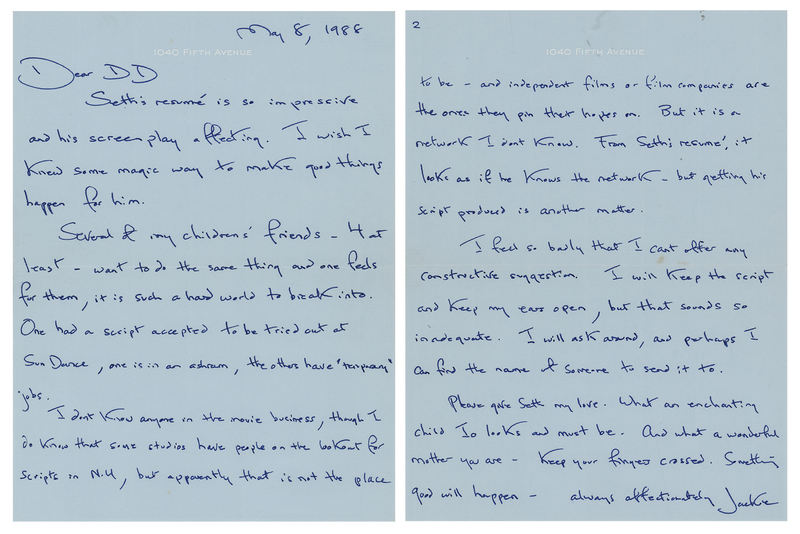 Lot 75 Jacqueline Kennedy Autograph Letter Signed, Reviewing a Friend's Screenplay: 