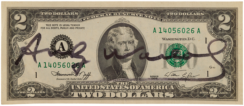 Lot 470 Andy Warhol Signed $2 Dollar Bill