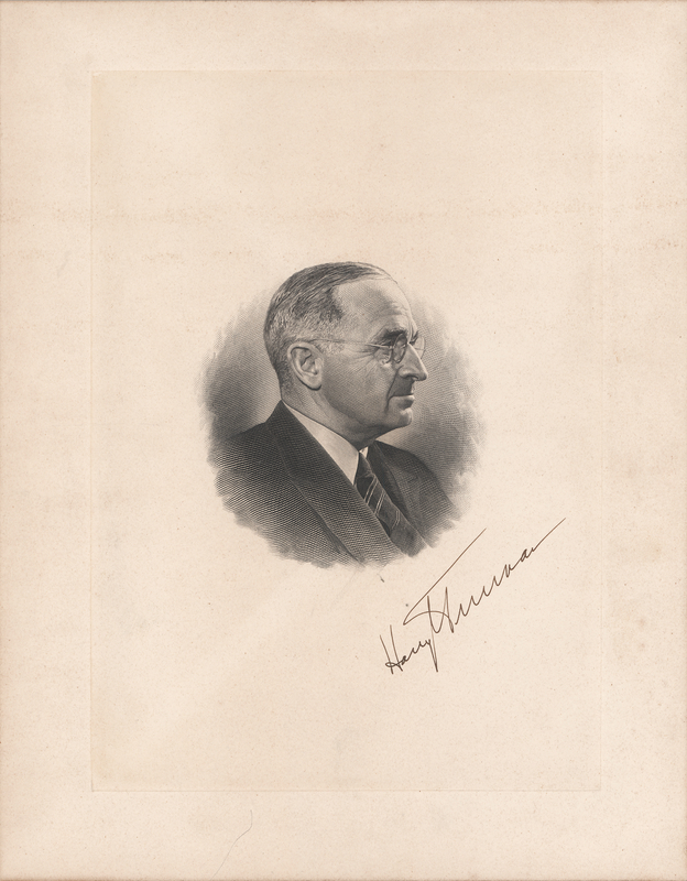 Lot 108 Harry S. Truman Signed Engraving