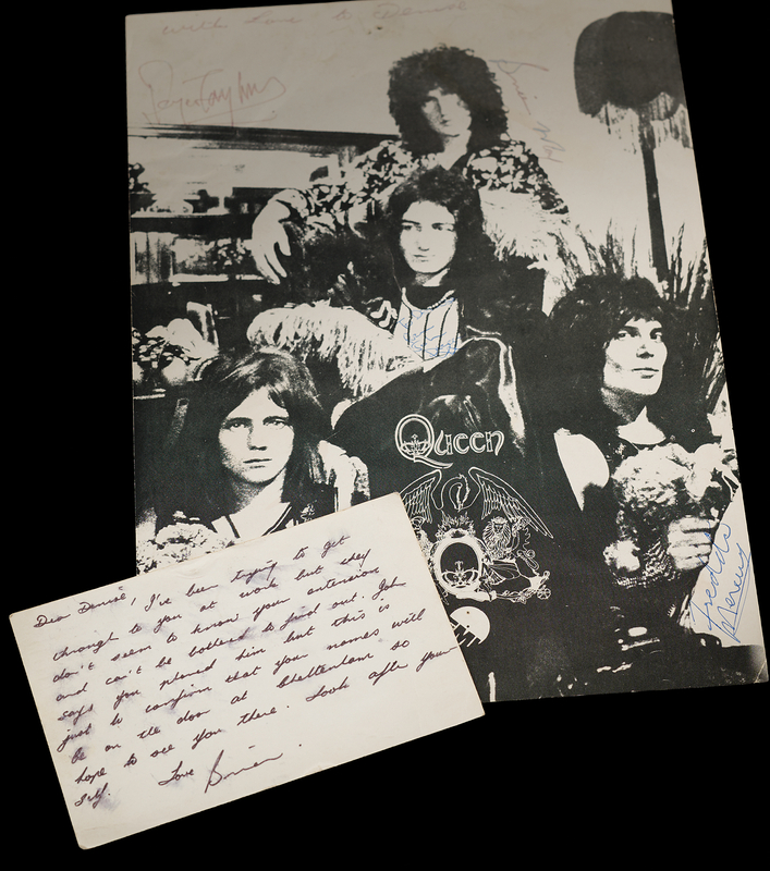 Lot 531 Queen Signed 1973 UK Tour Flyer and Brian May Autograph Letter Signed