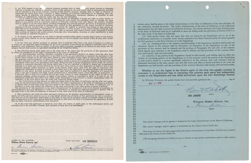 Lot 640 Abbott and Costello (2) Signed Agency Contracts