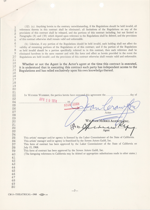 Lot 656 Joan Crawford Signed Agency Contract