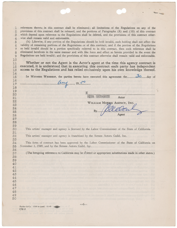 Lot 673 Rita Hayworth Signed Agency Contract