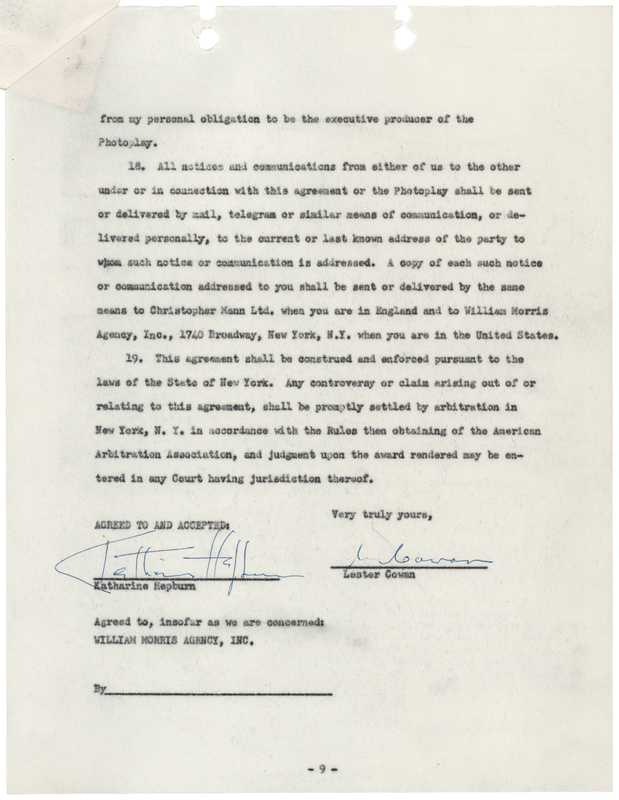 Lot 675 Katharine Hepburn Document Signed