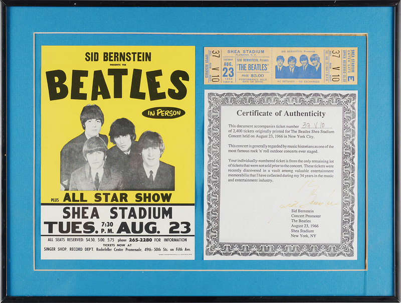 Lot 560 Beatles 1966 Shea Stadium Concert Ticket and Flyer