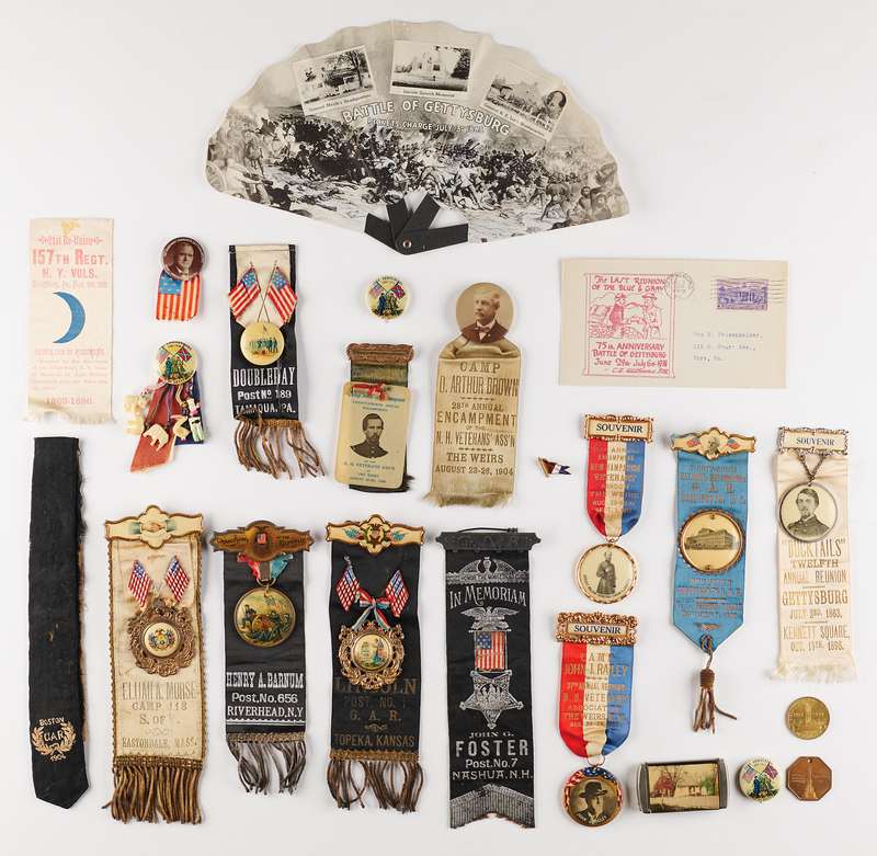 Lot 365 Civil War Veterans: GAR Medals, Ribbons, and Ephemera (23 Pieces)