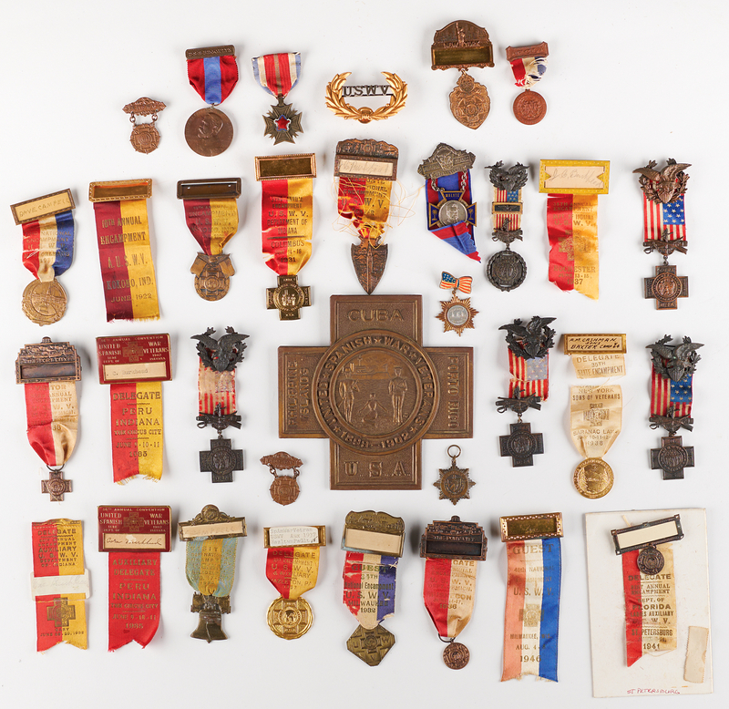 Lot 391 Spanish-American War Veterans Badges, Medals, and Insignia (30+)