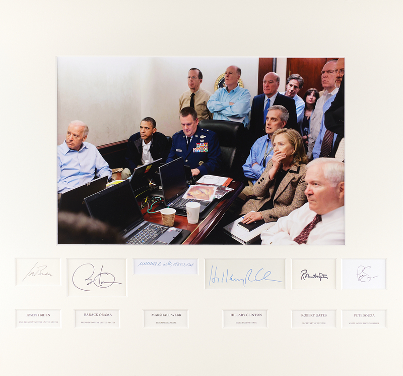 Lot 35 Barack Obama: Operation Neptune Spear (6) Signatures with Obama, Biden, Clinton, Webb, Gates, and Souza