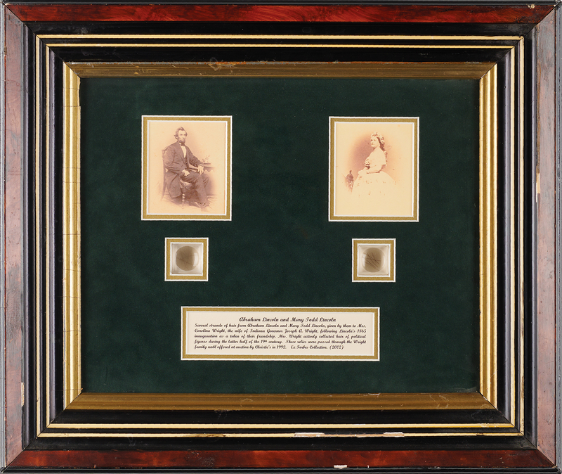 Lot 14 Abraham and Mary Todd Lincoln Hair Relic Display