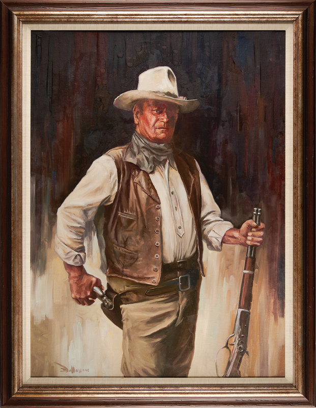 Lot 721 John Wayne Original Portrait Painting – Inspired by Bob Willoughby’s 1971 Photograph on the Set of The Cowboys