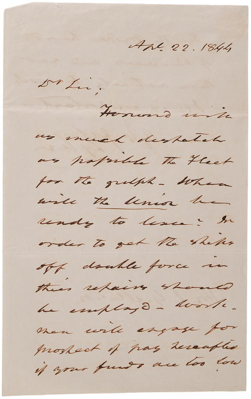 Lot 5 John Tyler Autograph Letter Signed as President to the Secretary of the Navy, Sending a Naval Fleet to the Gulf of Mexico to Prepare for a Military Response to His Texas Annexation Treaty