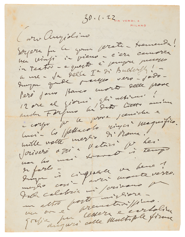 Lot 517 Giacomo Puccini Autograph Letter Signed on Il Trittico at La Scala: 