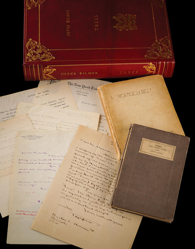 Lot 487 Joyce Kilmer Archive: (2) Signed Books (Trees and Other Poems, The Younger Choir), (4) Signed Letters, and Autograph Manuscript of “Poets”