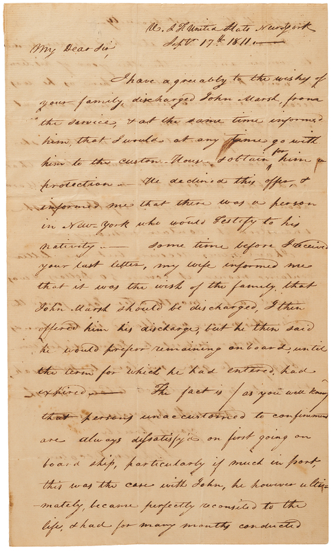 Lot 314 Stephen Decatur Autograph Letter Signed from Aboard the USS United States (September 11, 1811)