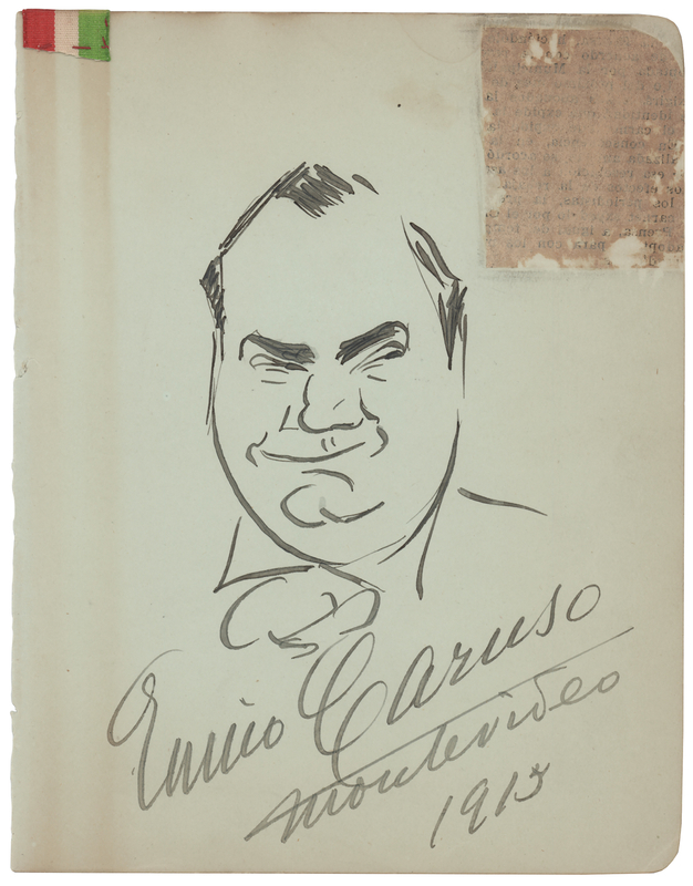 Lot 534 Enrico Caruso Signed Self-Portrait Sketch