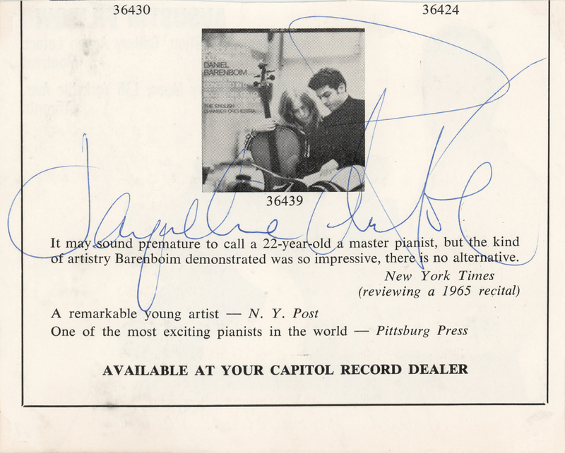 Lot 535 Jacqueline du Pre Signature