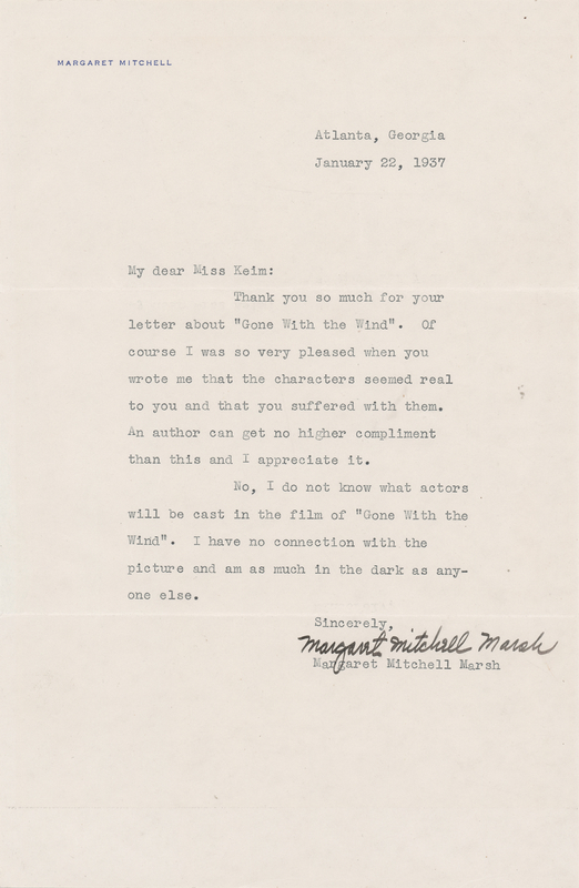 Lot 490 Margaret Mitchell Typed Letter Signed: 