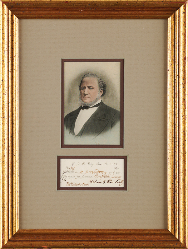 Lot 164 Brigham Young, Heber C. Kimball, and Thomas Bullock Signed 1849 Mormon Currency