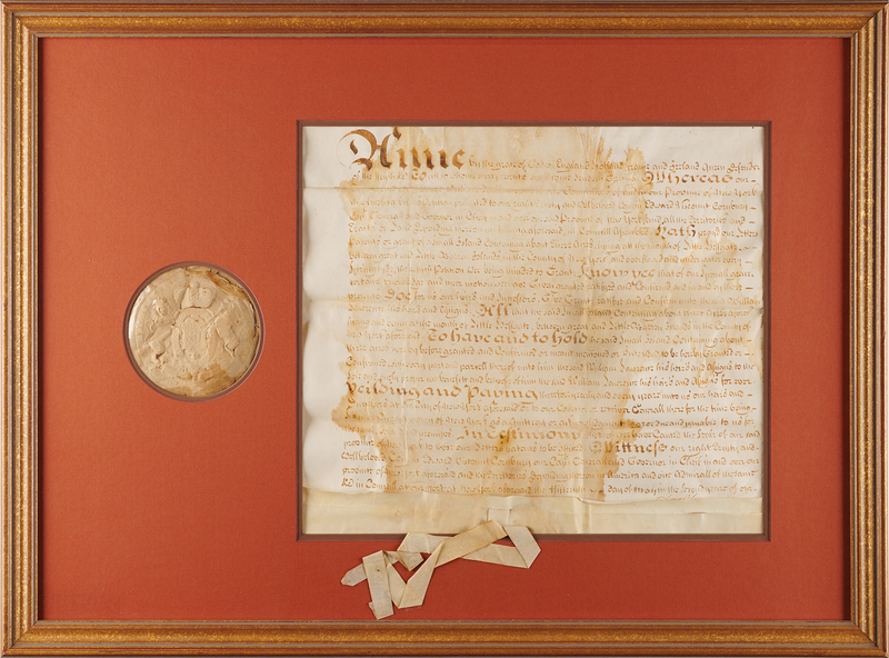 Lot 278 New York: Land Grant in the Name of Queen Anne of England (1703)