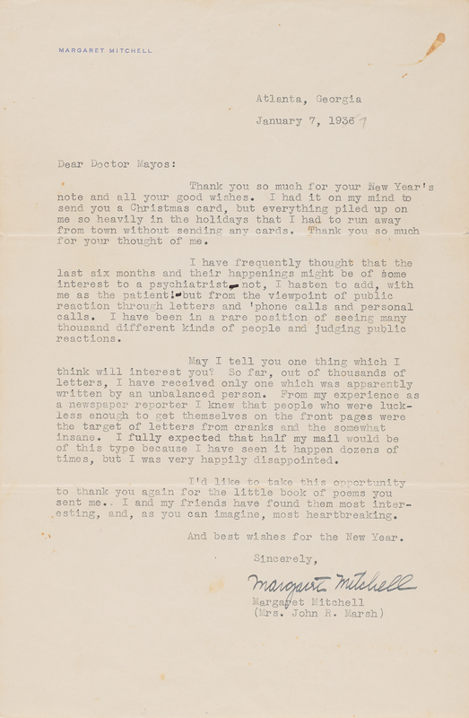 Lot 491 Margaret Mitchell Typed Letter Signed: 