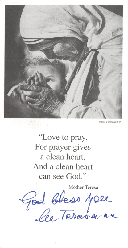 Lot 276 Mother Teresa Signed Prayer Slip