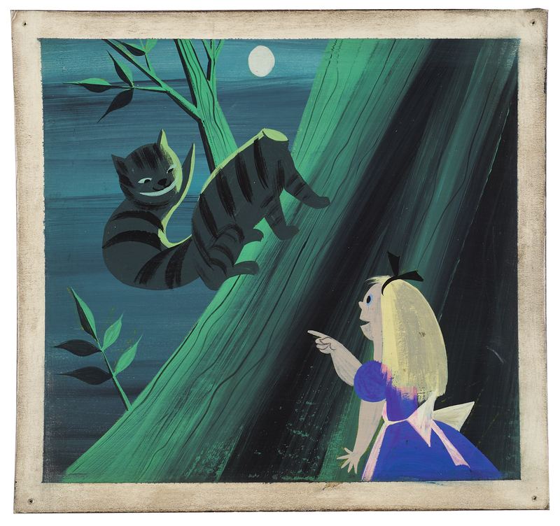Lot 472 Mary Blair concept painting of Alice and the Cheshire Cat from Alice in Wonderland