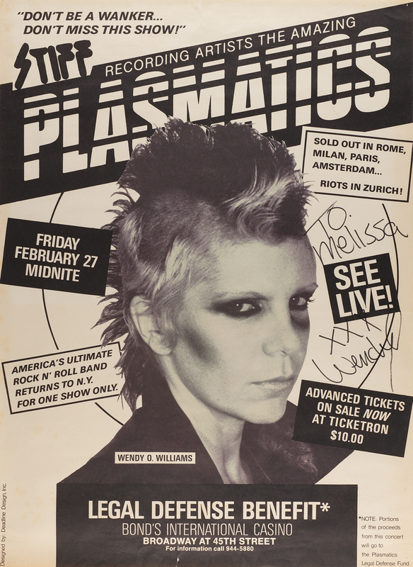 Lot 609 Plasmatics: Wendy O. Williams Signed 1981 'Legal Defense Benefit' Concert Poster - 24˝ x 32.75˝