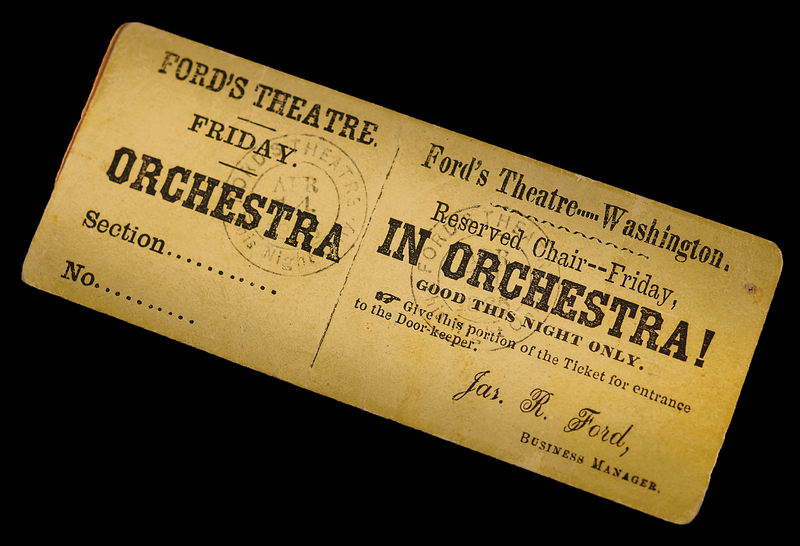 Lot 13 Ford's Theatre Unissued 'Orchestra' Ticket, Stamped April 14, 1865 - The Date of Abraham Lincoln's Assassination