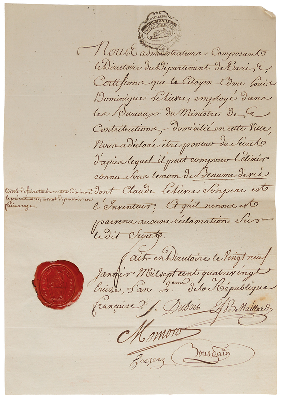 Lot 274 Antoine-Francois Momoro Document Signed on the 'Elixir of Life'