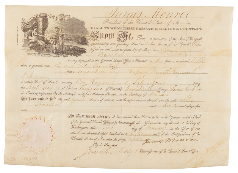 Lot 91 James Monroe Document Signed as President