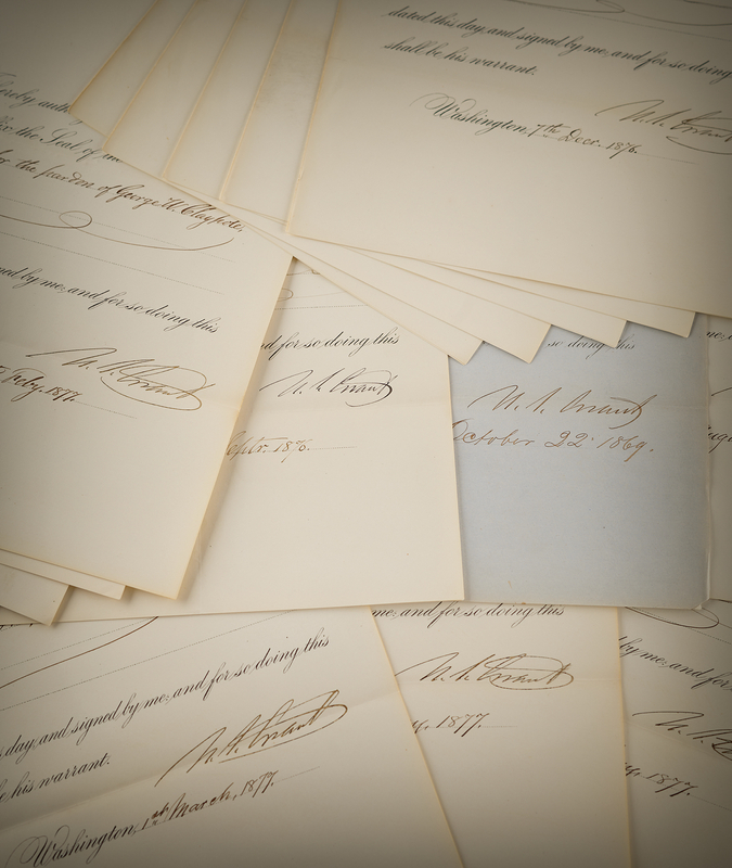 Lot 25 U.S. Grant Archive of (20) Documents Signed as President, with Several Pardon Warrants from His Last Days in Office