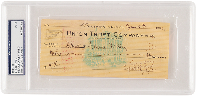 Lot 384 Ernie Pyle Signed Check