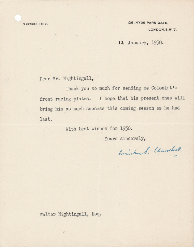 Lot 146 Winston Churchill Typed Letter Signed to His Racehorse Trainer