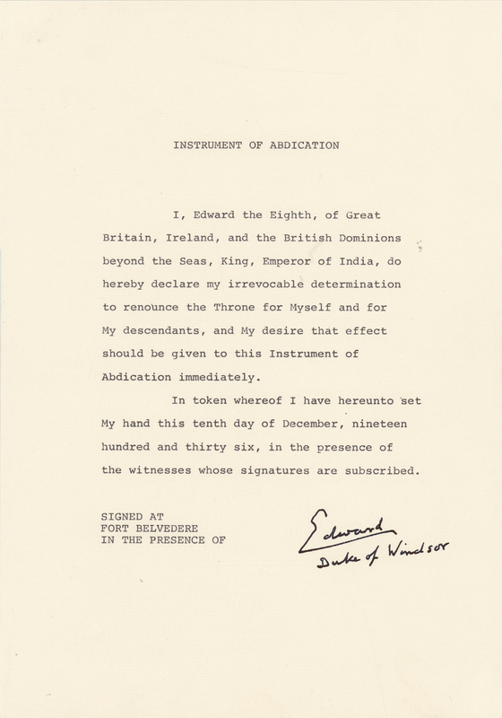 Lot 258 King Edward VIII Signed Souvenir Typescript of His 1936 