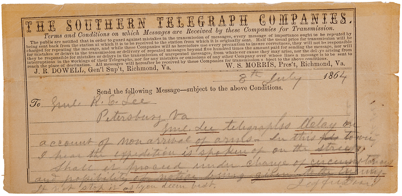 Lot 315 Jefferson Davis Autograph Letter Signed to General Robert E. Lee During the Siege of Petersburg (July 8, 1864)