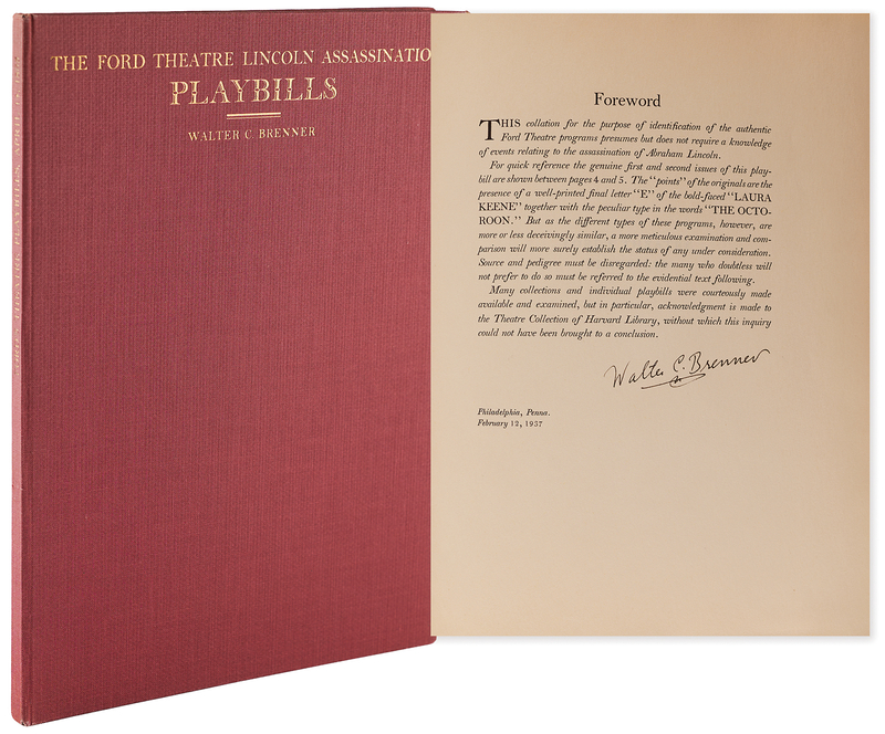 Lot 225 The Ford Theatre Lincoln Assassination Playbills Book - Signed by Walter C. Brenner (Ltd. Ed. #72/75)