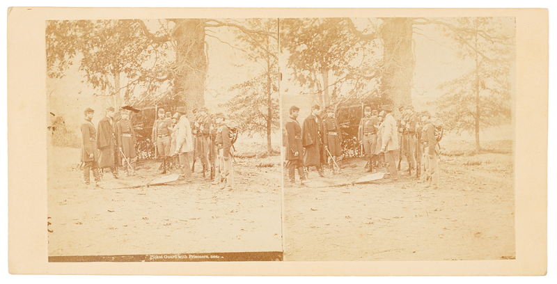 Lot 426 Civil War: Picket Guard with Prisoners near Lewinsville, Virginia, Stereoview Photograph