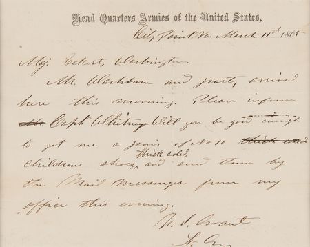 Lot #20 U. S. Grant Civil War–Dated Autograph Letter Signed, Announcing Rep. Washburne's Arrival at His City Point Headquarters for a Gold Medal Presentation - Image 2