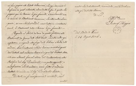 Lot #263 Tobias Lear: Manuscript Copy of a Letter to Lear by Jusuf Hoggia, on Modifications to a Treaty with Tunis - Image 2